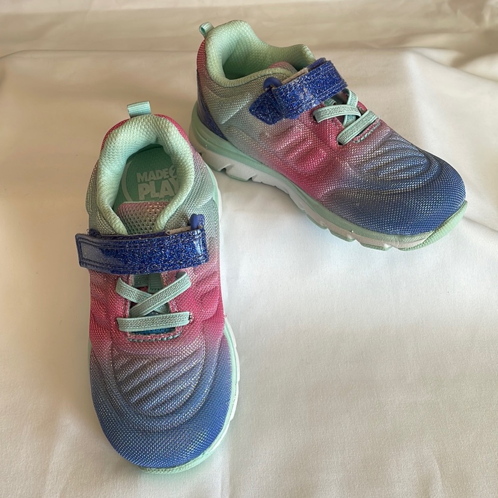 Stride Rite Made 2 Play Girl’s Sneakers Cora Size 8M Pink Purple Aqua EUC